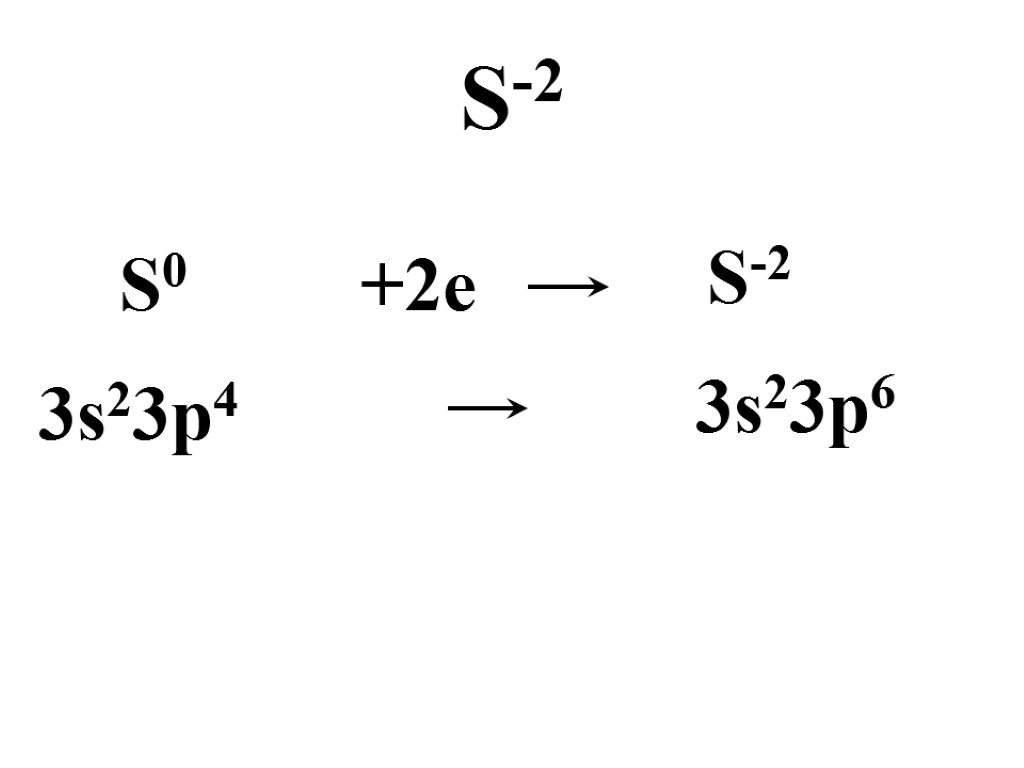 S-2 S0 +2е S-2 3s23p6 3s23p4